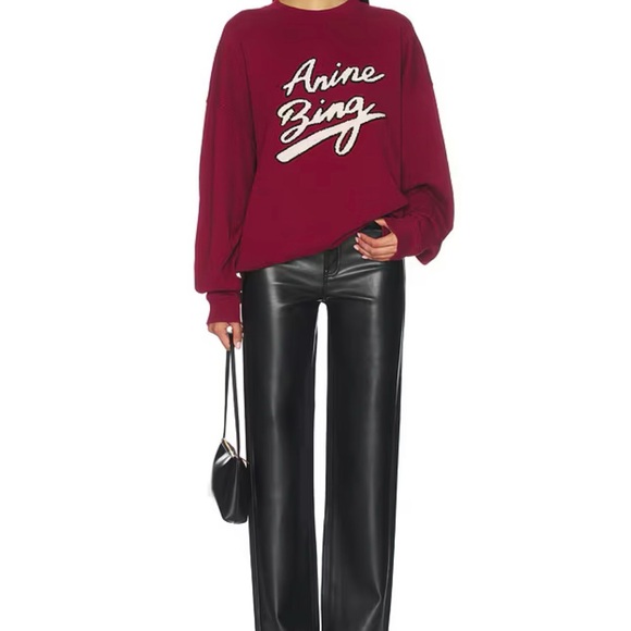 Anine Bing Miles Logo-appliquéd Cotton Women Sweatshirt - Burgundy - Picture 2 of 3